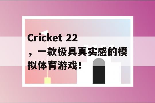 Cricket 22，一款极具真实感的模拟体育游戏！